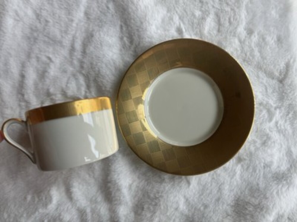 Fitz and Floyd porcelain cup and saucer with gold accents carre d'Or-1 Set